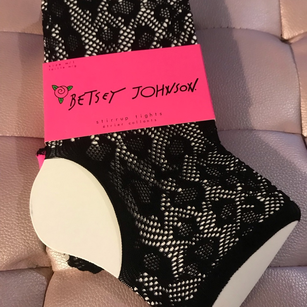 Black leopard stirrup leggings Betsey Johnson tights pantyhose stockings goth